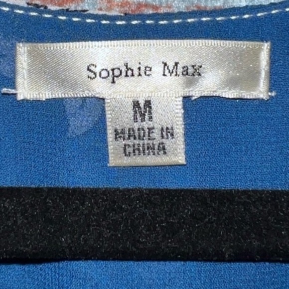 Sophie Max Maxi Dress M Blue Floral Sleeveless Chiffon V-neck Long Overlay Smock - Picture 7 of 8